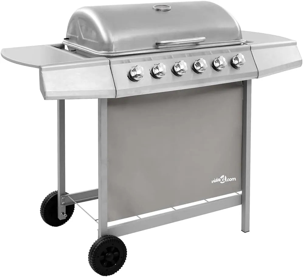 Barbecue à gaz, Chariot Gril à Gaz avec 6 brûleurs finition argentéeé