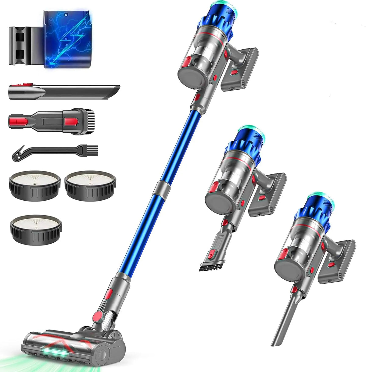 Aspirateur balai, 60 Mins Aspirateur Puissant, puissance 550W, 48000Pa sans Fil, Tapis, Sols Durs