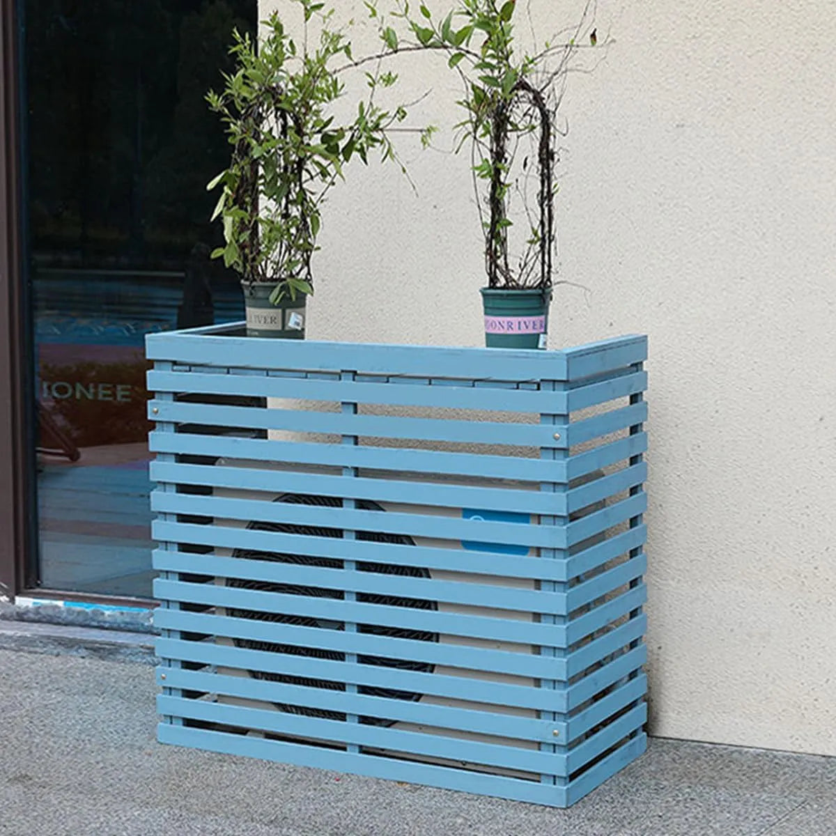 Climatiseur Cache, dimensions 85 x 35 x 80 cm, Conception Durable et résistante aux intempéries, extérieur élégant en Bois, id