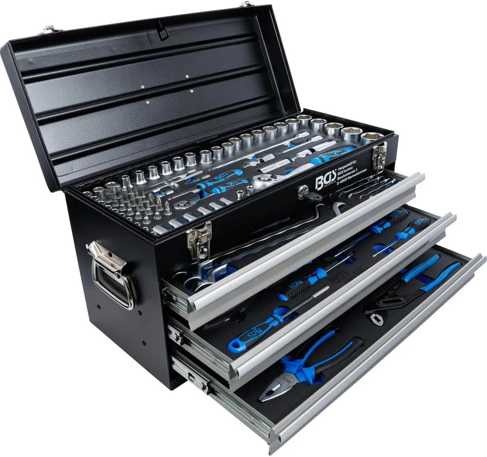 3 tiroirs BGS 3318, avec 143 outils, Caisse à outils métallique