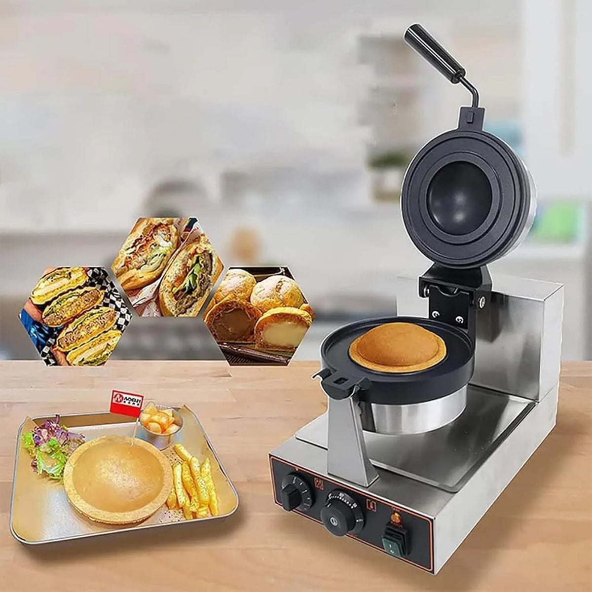 Pour Burger Gaufrier Commercial, pour Cuisine À Domicile, Contrôle De Température De 50 À 300 ℃, Petit-Déjeuner
