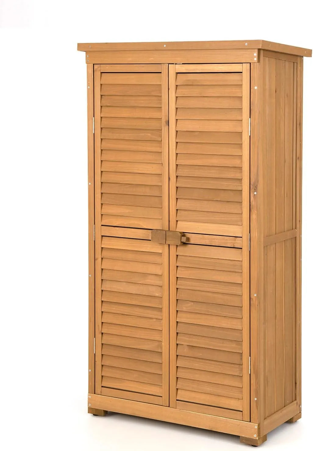 Armoire de jardin Goplus, dimensions 87 x 42 x 160 CM, Armoire Impermpéable avec Portes à Persiennes Verrouillable et Toit en Bitume, en Bois de Sapin