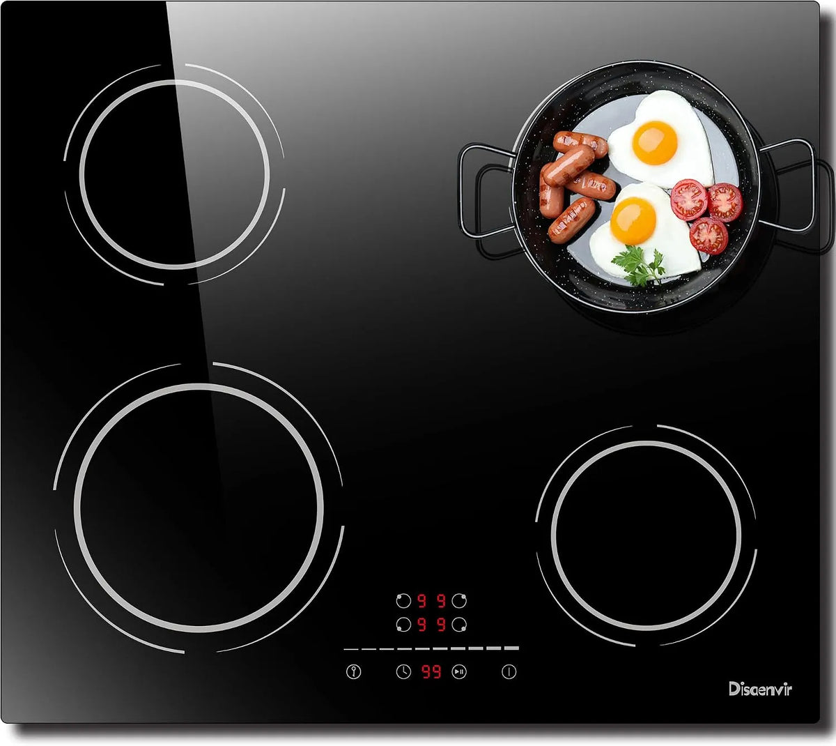 Plaque de cuisson, de Cuisson Induction 220V, 9 Niveaux, Fonction Anti-Touch, Minuterie, Induction 4 Feux Encastrable 6400W, Electrique 60cm