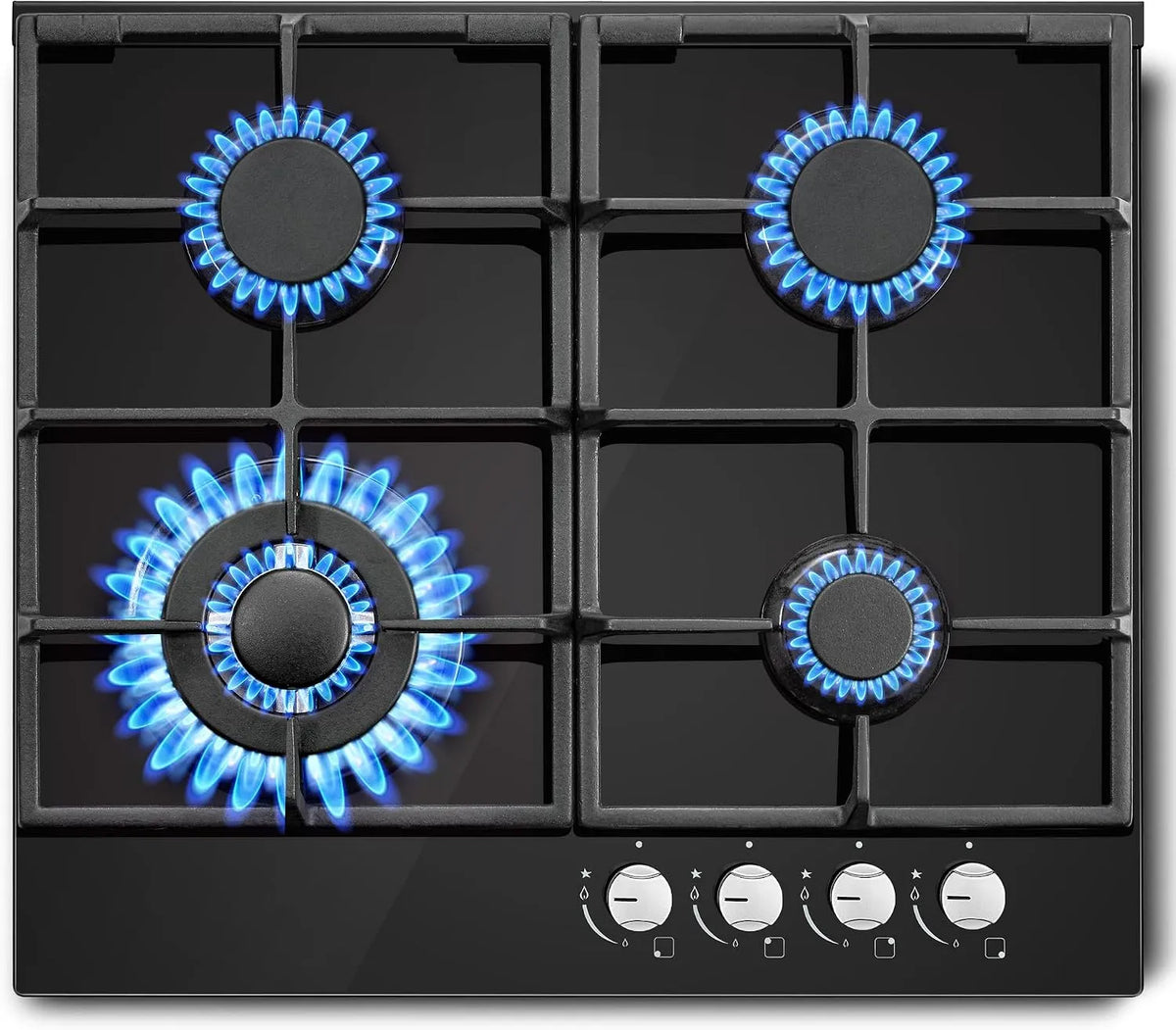 Plaque de cuisson SNDOAS, de Cuisson 4 Feux, puissance 8,06 kW, 220-240 V, Table de Cuisson Gaz avec Sécurité Thermocouple, finition noire