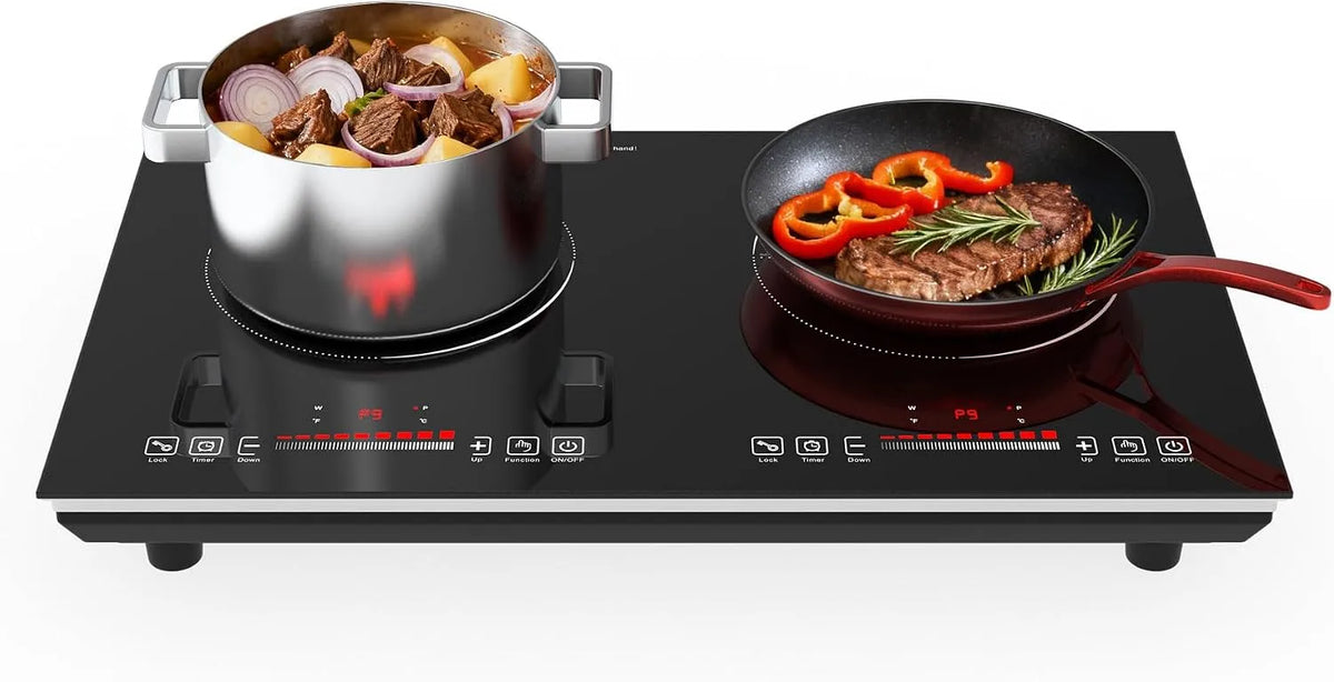 Plaque de cuisson, Induction 2 Feux 3600W, de Cuisson Électrique 60 cm Pose Libre avec 9 Niveaux de Puissance, Minuterie et Sécurité Enfant