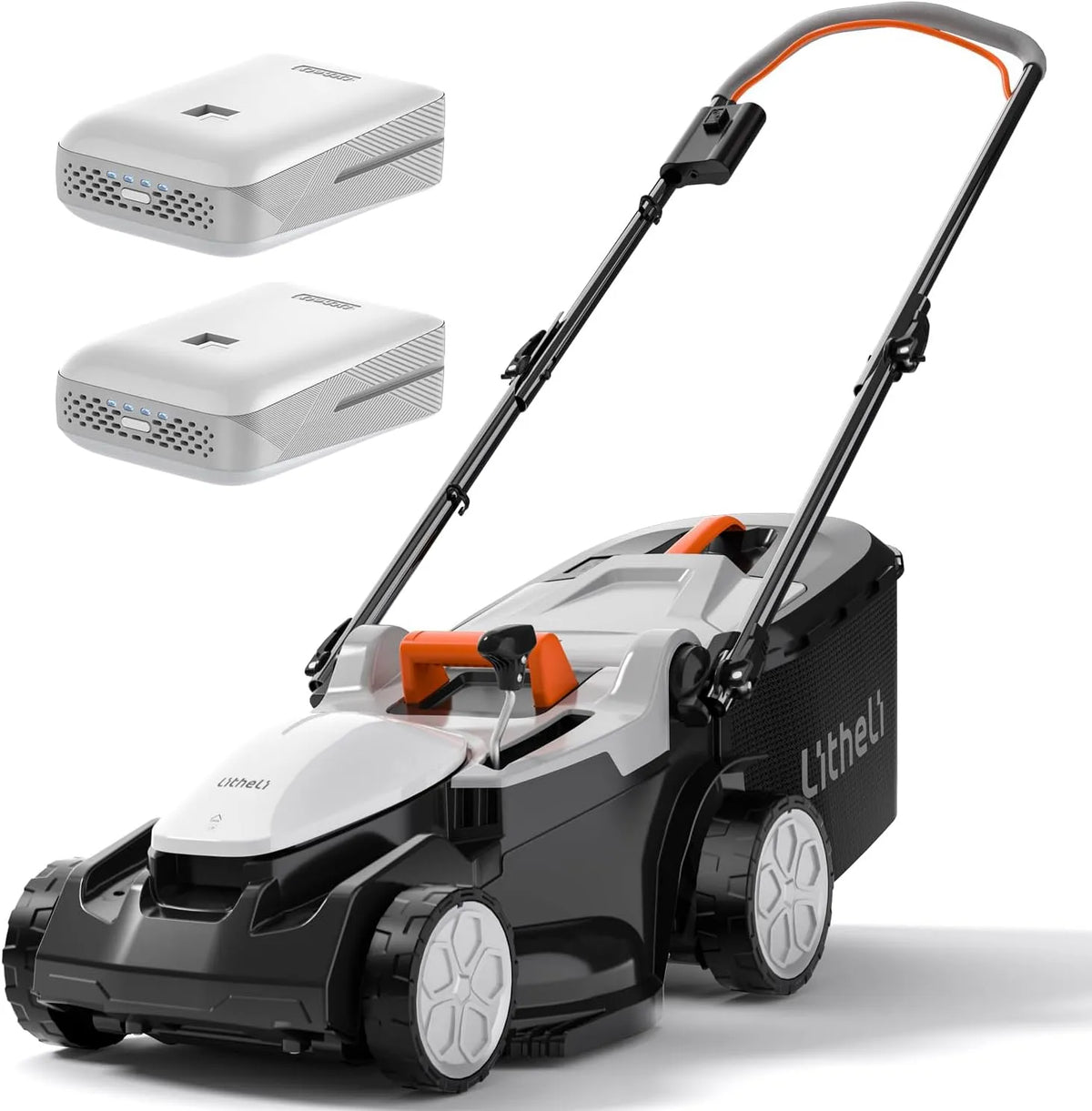 Tondeuse à gazon 25-75mm Litheli, sans Fil 37cm, 2X 20V Batteries 4.0Ah, Bac 40L, pour Pelouses jusqu'à 300m², Hauteur Réglable