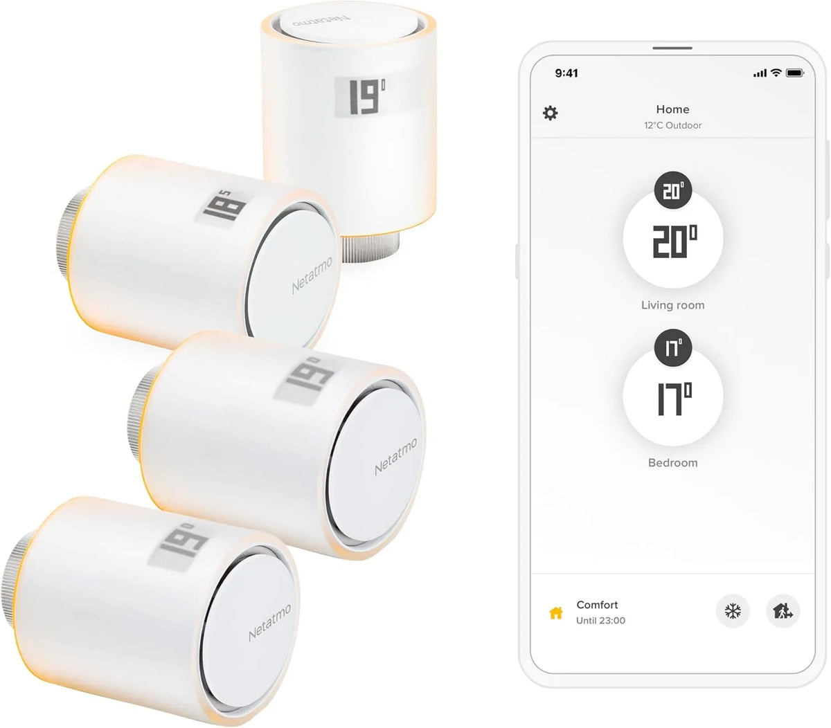 Modèle de 4 Têtes Thermostatiques Connectées et Intelligentes NBU-4-NAV-EU Netatmo Pack, Contrôle du Chauffage à Distance, Économie d'Énergie