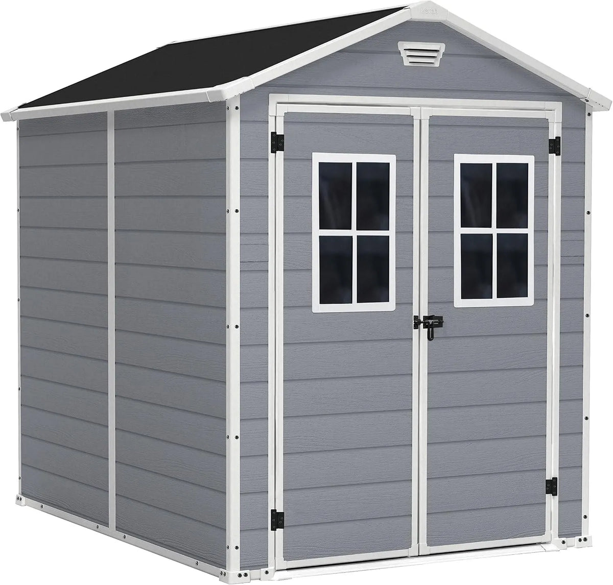 Keter JARDIN 12 929579, CHALET ET 86 Abri Double Porte avec Fenêtres Résine finition grise 186 x 237 x 227 cm