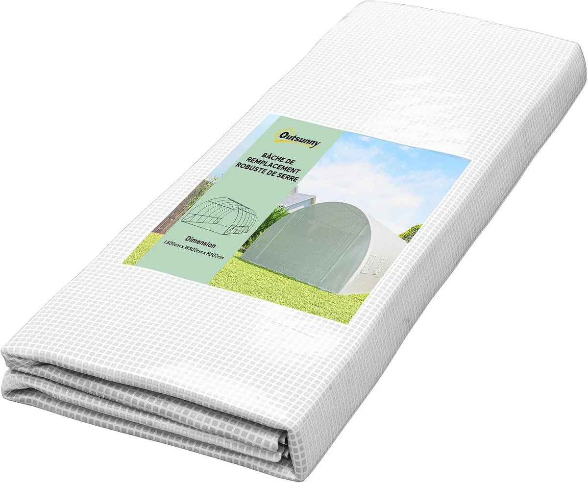 Outsunny Bâche de Rechange Serre Tunnel 18 m², bâche 6 x 3 x 2 m PE Anti-UV imperméable 12 fenêtres + Porte Enroulable zippée finition blanche