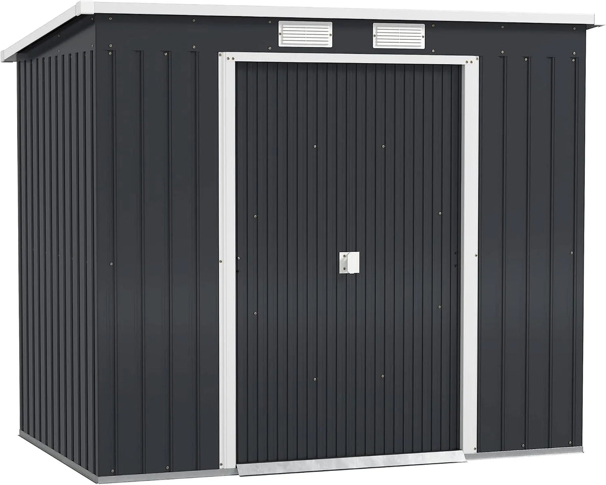 Abri de jardin Outsunny, en Acier galvanisé L 2,77 m² avec kit de Fondation 213 x 130 x 172 cm, finition grise foncé