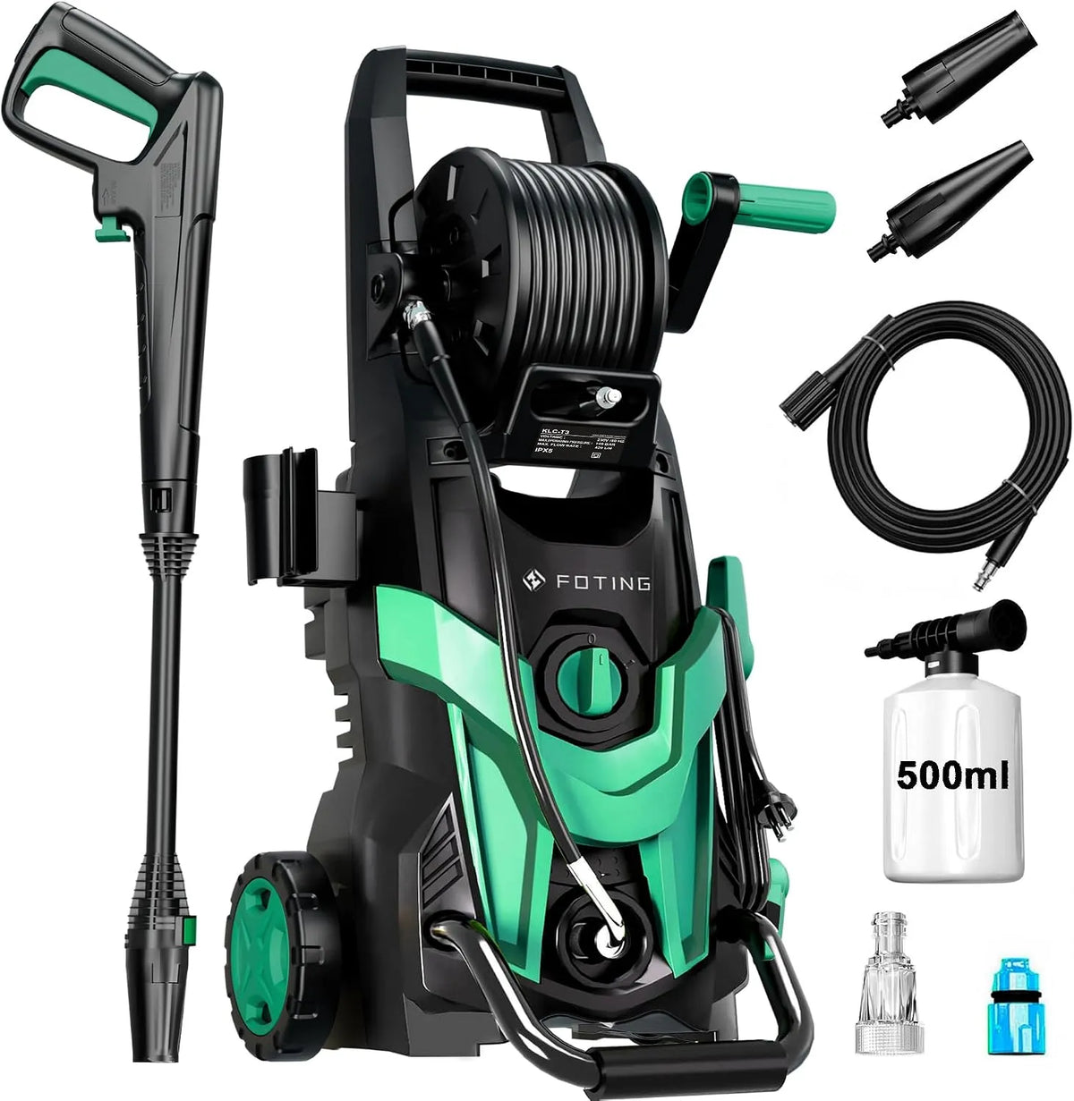 Canon nettoyeur haute pression, 145 Bar, Débit 420 l/h, 6-in-1 Buses, Rendement Jusqu'à 50 m², à Mousse 500ml, Maison, Jardin, Voiture