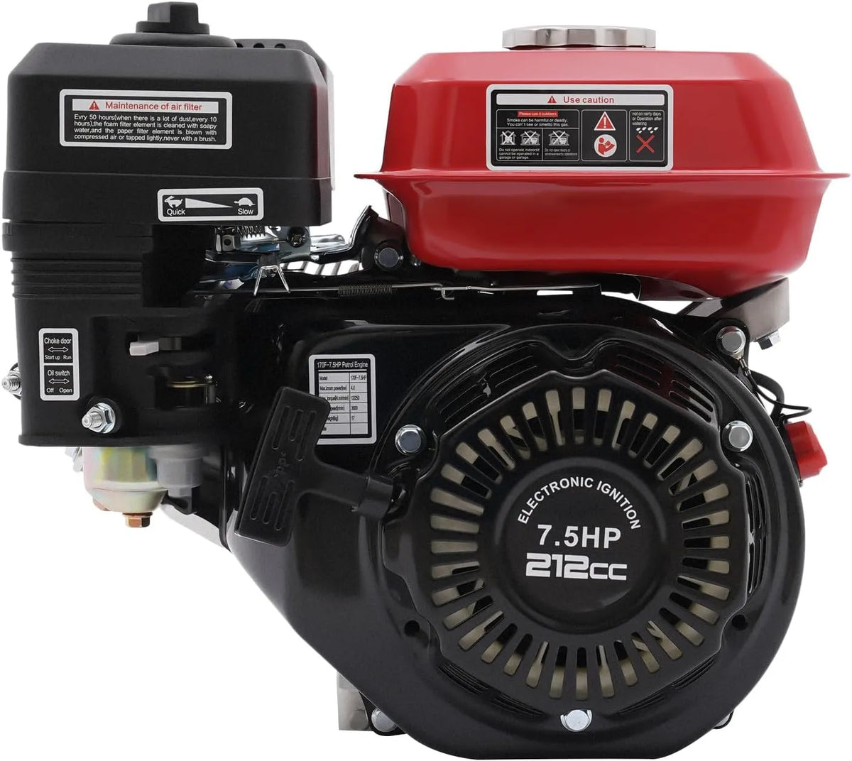 Essence 4 temps 7,5 CV Moteur à, kart 208 CC, 1 cylindre, 3600 tr/min, Moteur industriel, Moteur portable, Refroidi par air, Démarrage par câble