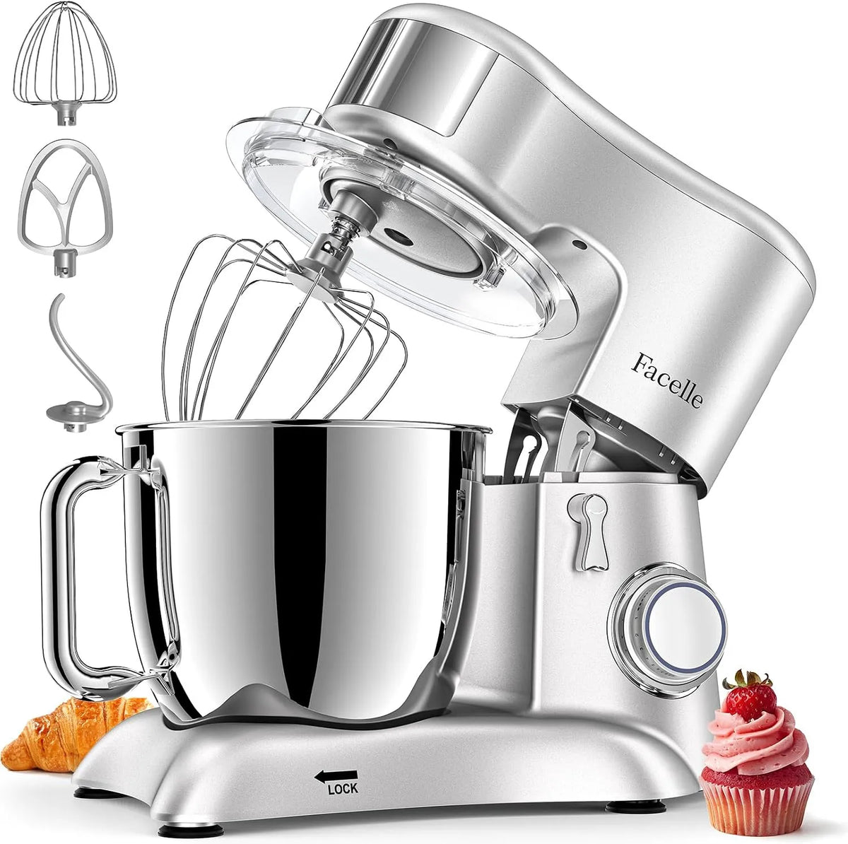 Mixeur, Bol 6,5L en Acier Inoxydable, puissance 1300W Puissant, 10 niveaux de vitesse Robot Cuisine, Facelle Robot Patissier, Mixeurs