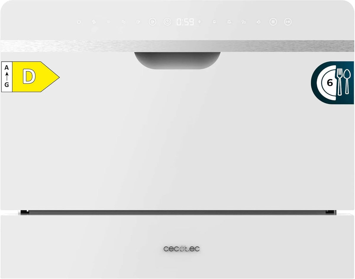Cecotec lave-vaisselle 2500, 5 programmes, Bolero Aguazero S-BI, semi-intégré, écran tactile, surface en verre finition blanche, puissance 1380 W