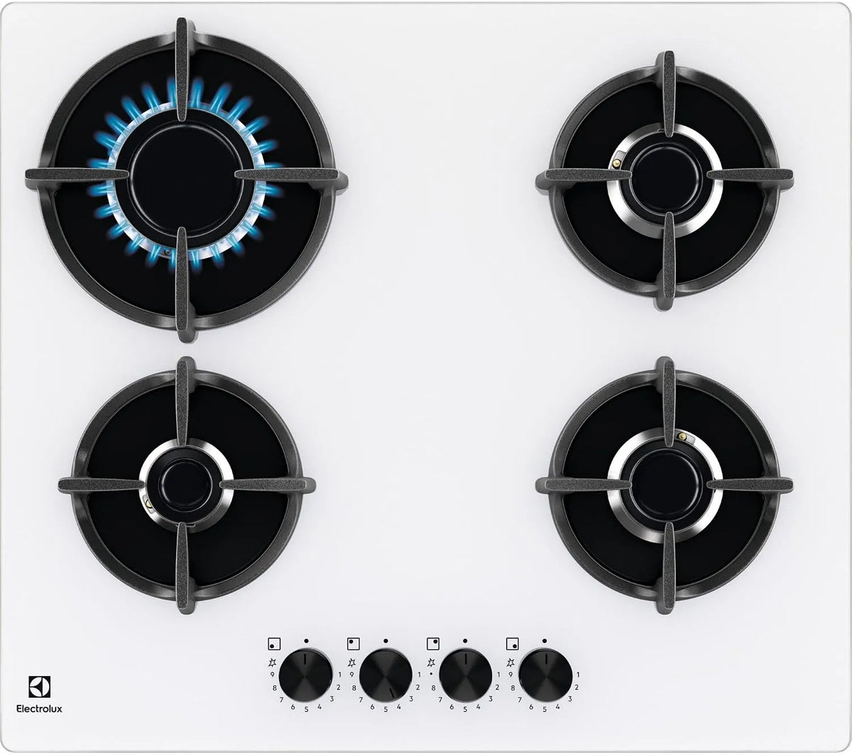 Plaque de cuisson EGG64272W, de cuisson 4 feux à gaz 60 cm verre finition blanche