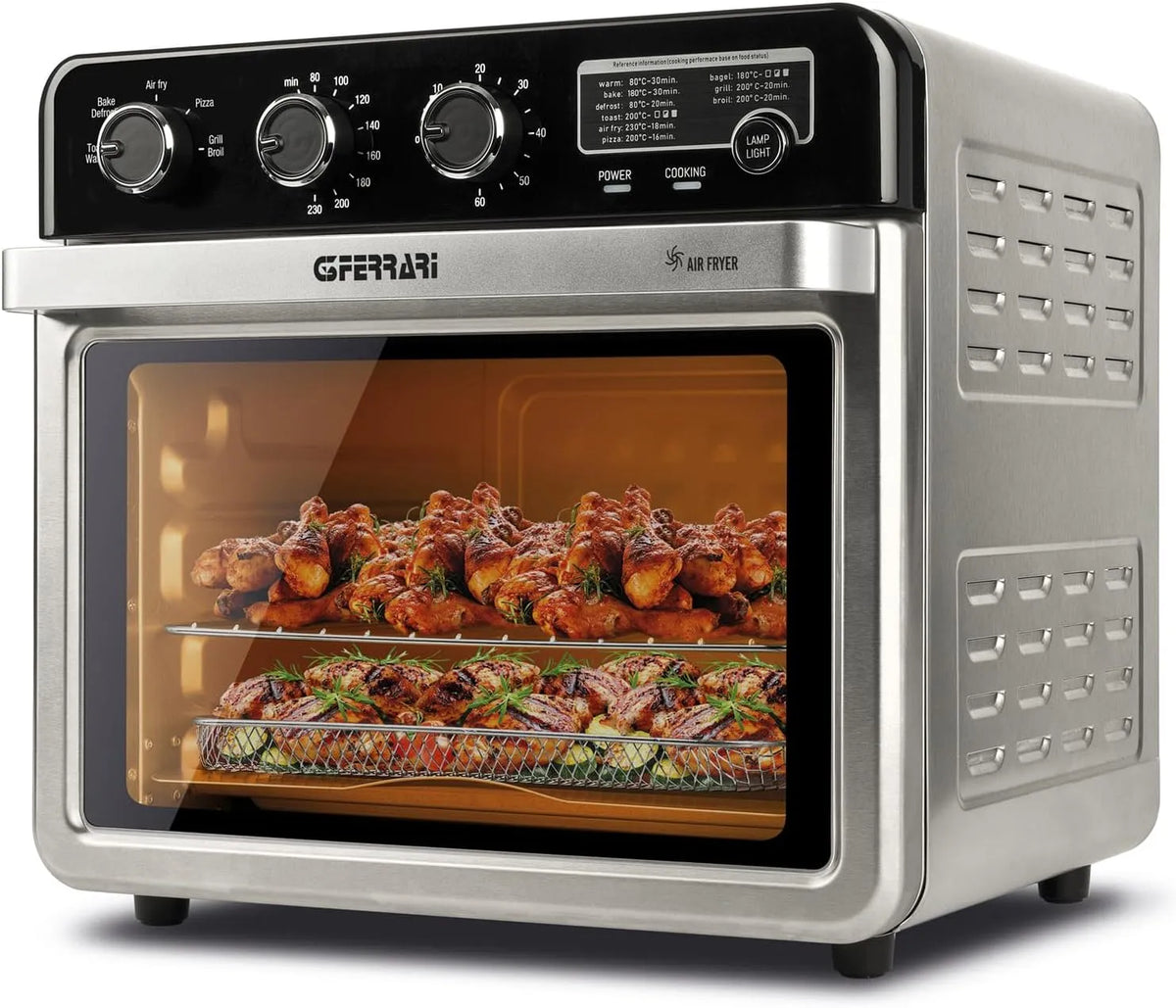 Four G10221, puissance 2000 W, 6 résistances, affichage minuterie intégrée, PFOA, G3 Ferrari à air Fryer multifonction 32 L, 5 programmes de cuisson