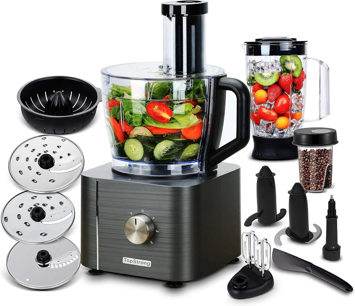 Robot de cuisine TopStrong Robot Multifonction, Crochet Pétrisseur, Multifonctions 1100W,11 en 1 Robot Cuisine inclus Hachoir, Mixeur