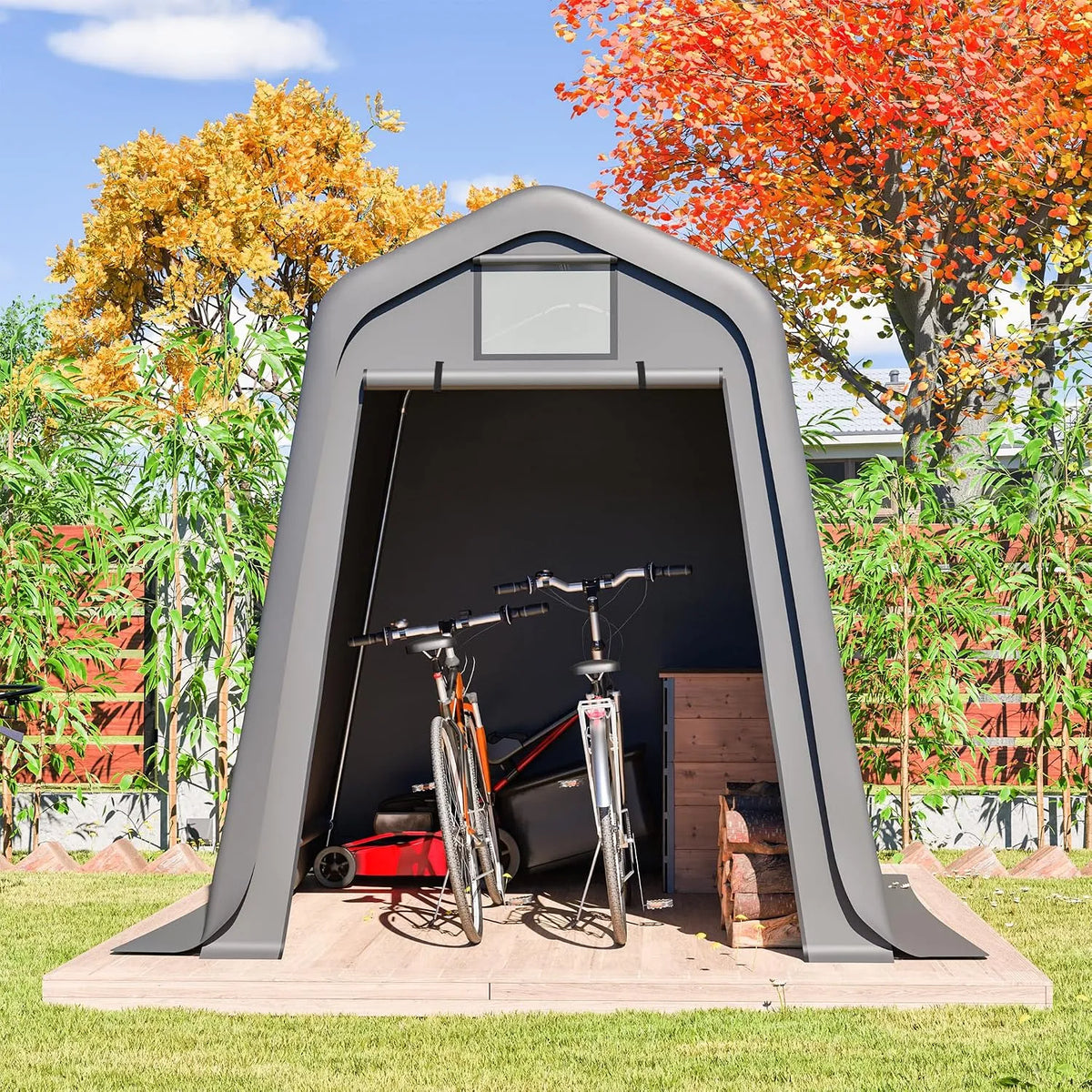 Vélo, finition grise 245 x 183 cm, Abri de rangement étanche en polyéthylène avec stores, abri de coupe-vent, montage facile