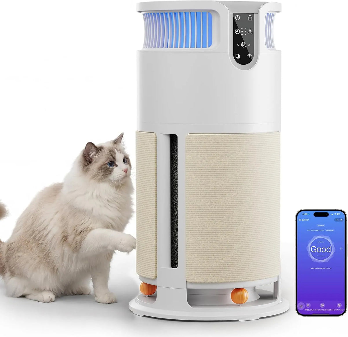 Purificateur d'air CADR 350 JUMMICO, 350 m, Intelligent pour Animaux, poils, particules, moisissures, m³/h, commande APP