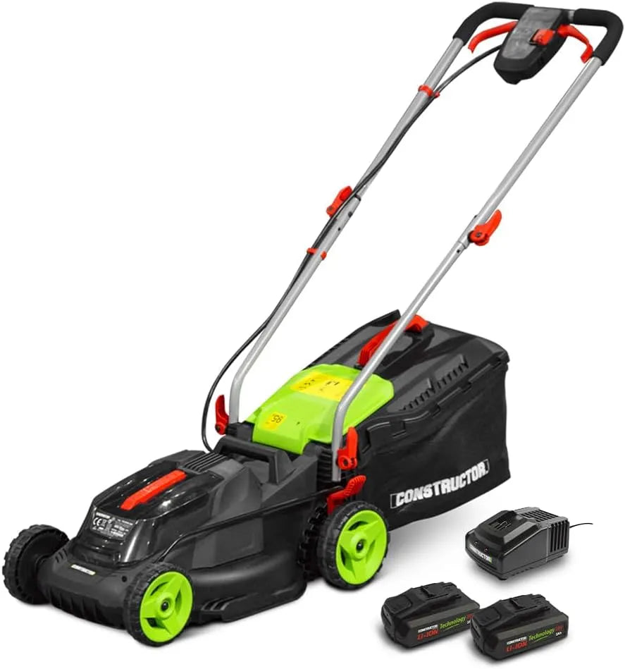 Tondeuse 2x20V, Rechargeable 40V, 34 cm avec 2 Batteries 2Ah et Chargeur, Constructor