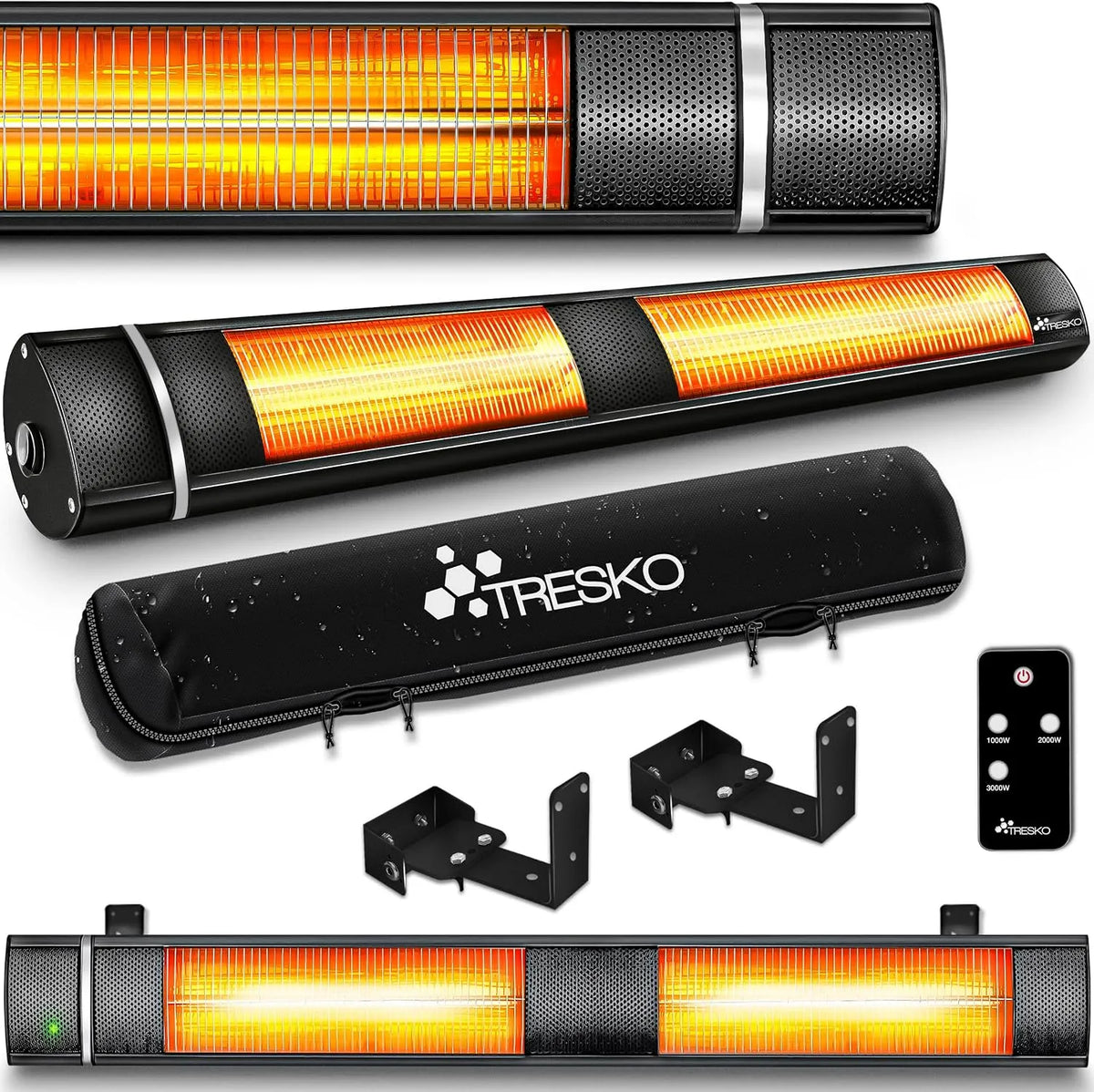 Radiateur TRESKO, infrarouge extérieur 3000W, 3 niveaux, puissance 3000W, Chauffage radiant terrasse, murale, inclination, télecommande