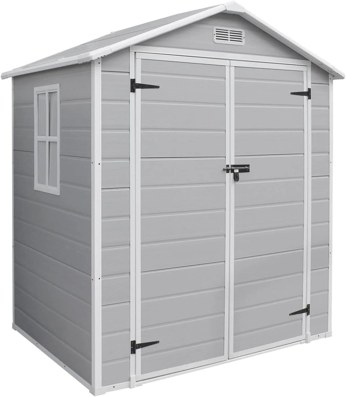 Abri de jardin, dimensions 182 x 134 x 210 cm, extérieure de 5 m³, occupe 2,5 m² de Terrain, resine, finition grise