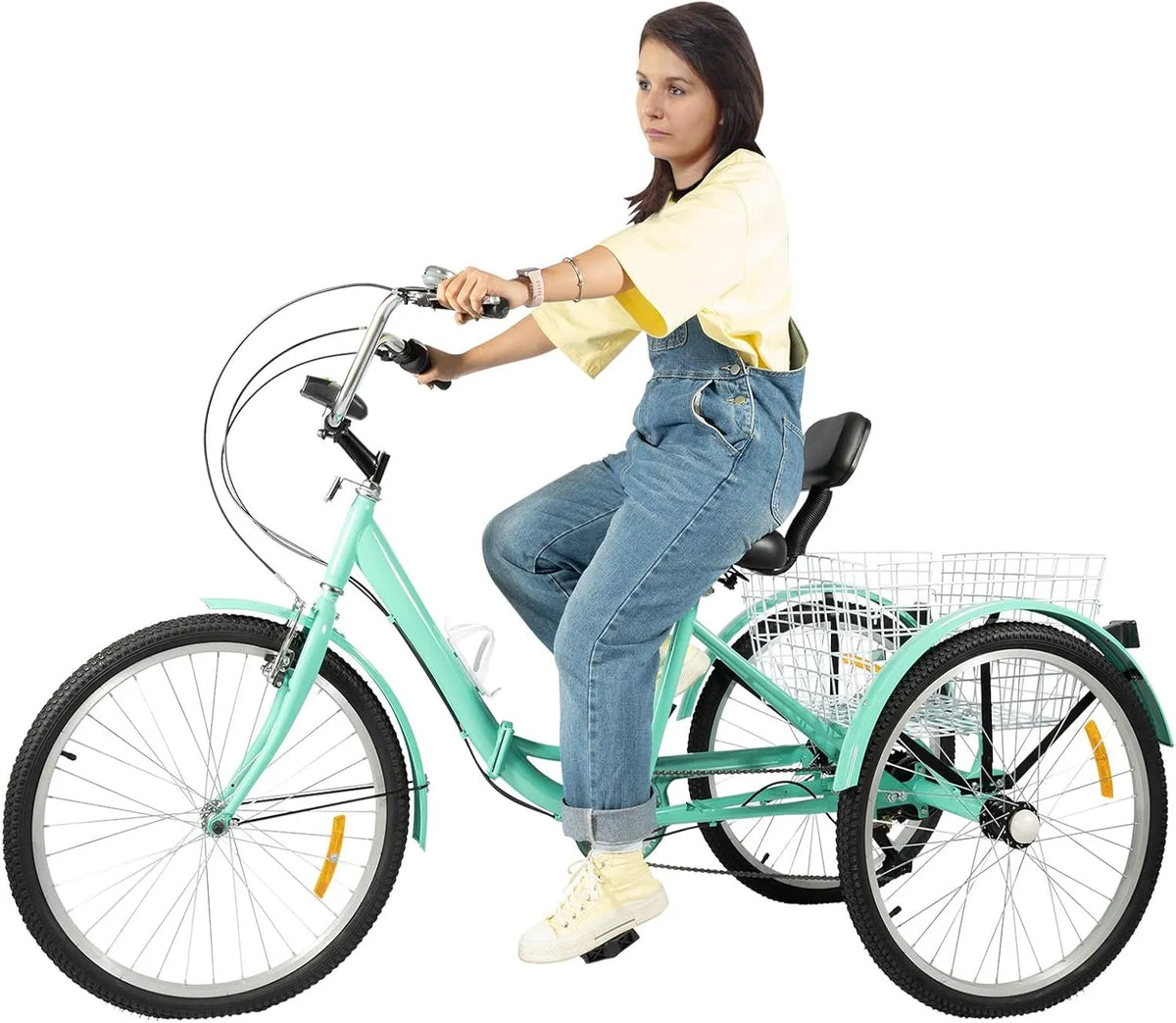 De 24 pouces pour adultes Tricycle pliable, tricycle à 7 niveaux de vitesse avec panier, avec lumière LED