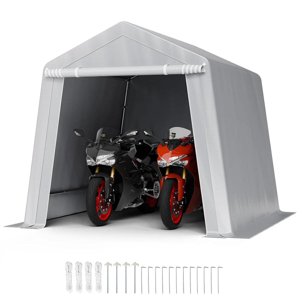 Abri de jardin Vevor, Vélos, avec Porte à Fermeture Éclair Enroulable, Garage Extérieur pour Motos, finition grise, dimensions 245x245 cm