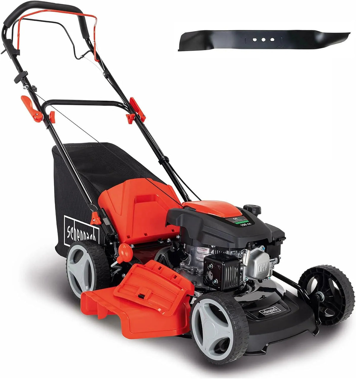 Scheppach tondeuse à gazon MS161-46 150cm3, Largeur de Coupe 46cm, Thermique, Autotractée, Moteur 4T de, capacité 55 litres, avec Lame supplémentaire