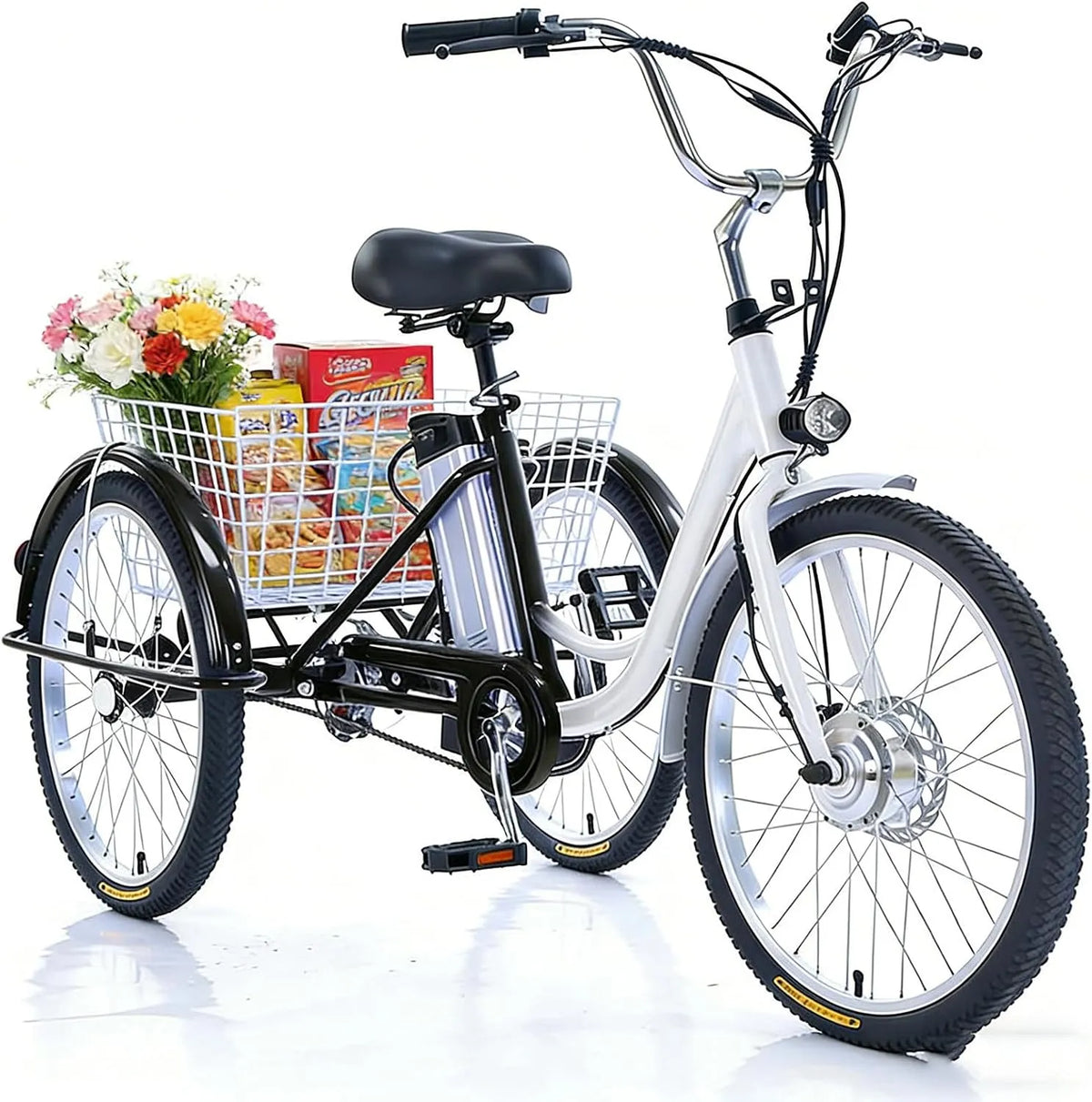 Tricycle électrique, Vélo À Trois Roues pour Adultes Et Seniors, Tricycle Adulte,3 Modes De Conduite, Roues De 24', Capacité De Charge De 180Kg