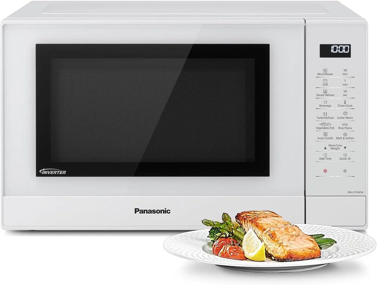 Panasonic four à micro-ondes NN-GT45KWSUG, 24 Programmes Auto, puissance 1000W, Technologie Inverter, Minuterie, finition blanche, capacité 31L