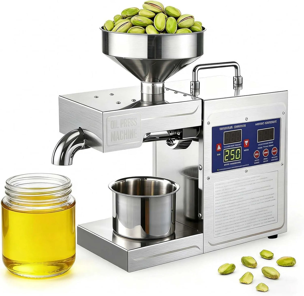 Presse à huile LYNNEYING, Acier Inoxydable 304, Température Réglable 40-300℃ pour Sésame, Froide et Chaude, Automatique, Haut Rendu, Lin