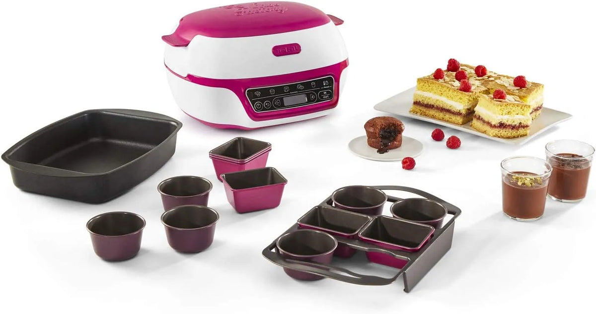 Tefal modèle, Machine à gâteaux intelligente KD810112, 5 programmes automatiques, 1 mode manuel, 12 moules mini gâteaux, 1 grand moule