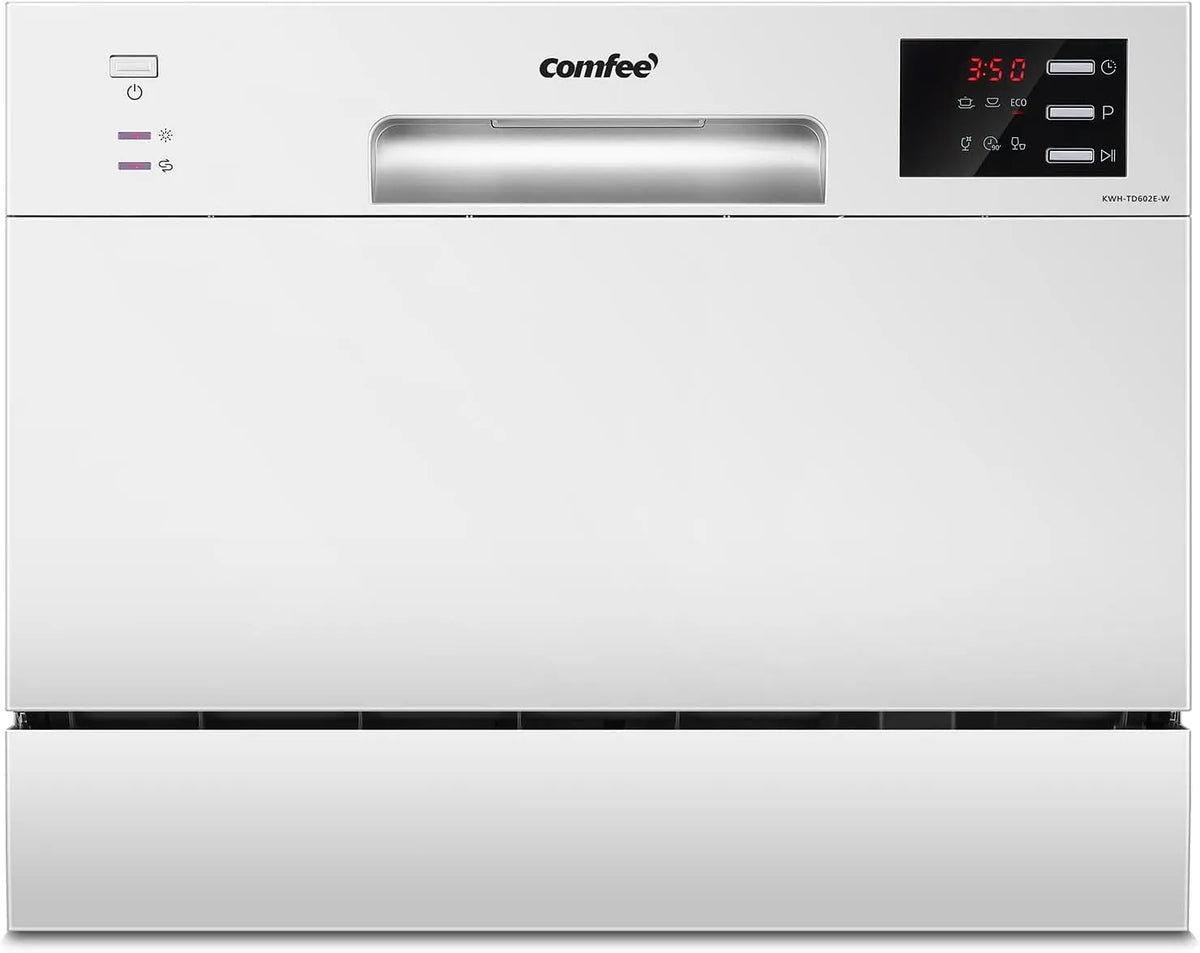 Comfee lave-vaisselle TD602E-W, ' compact pose libre, niveau sonore: 47 dB, capacité 6,5 litres, finition blanche, écran LED