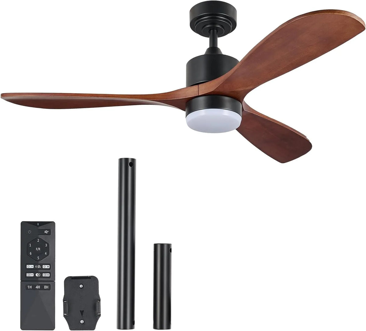 Ventilateur VONLUCE, avec Lumière Ø132CM 52 Pouces 3 Pales télécommande incluse, de Plafond, finition noire Noyer