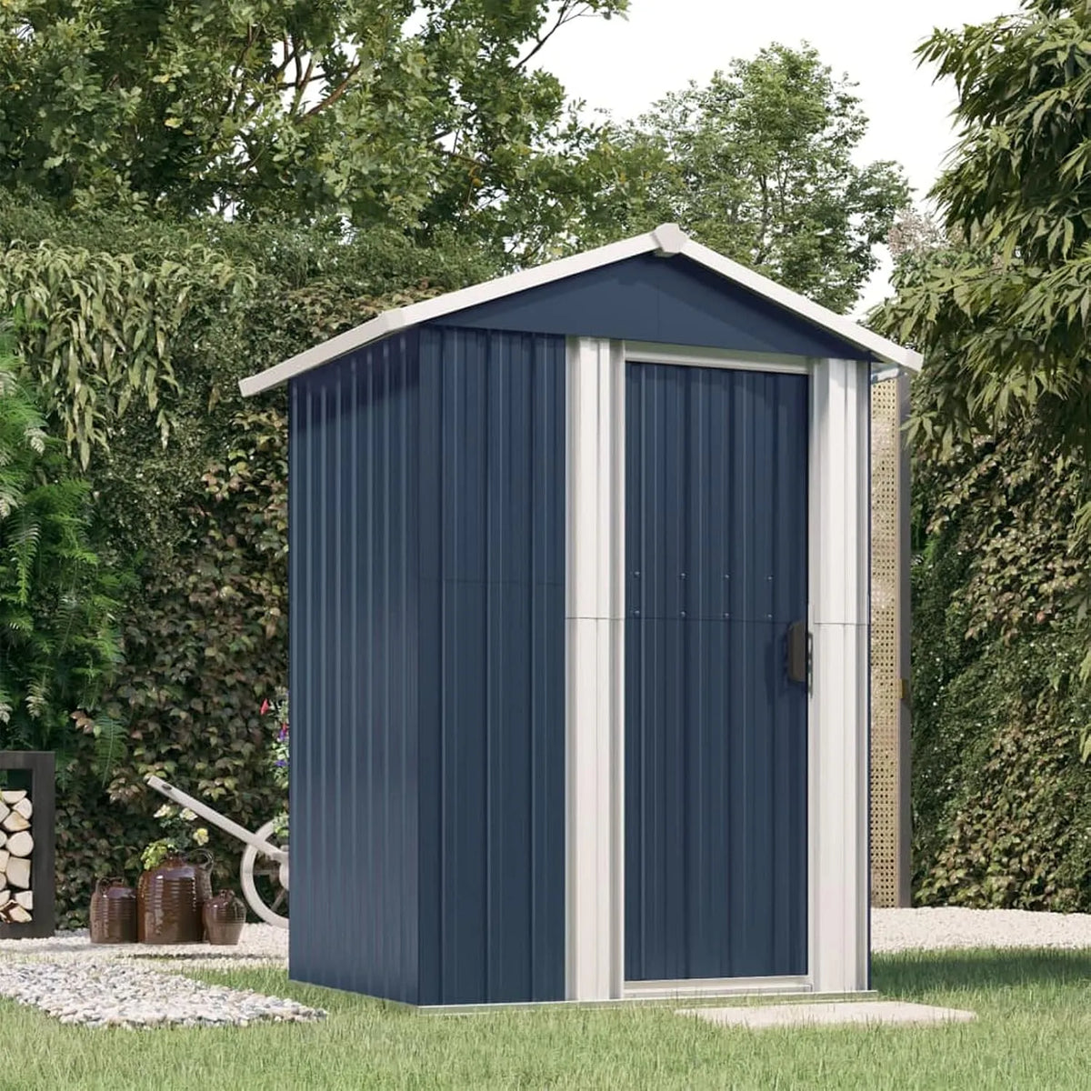 Abri de jardin, en métal, Abri utilitaire durable, Solution de rangement extérieure, dimensions 126 x 97,5 x 177 cm, Anthracite