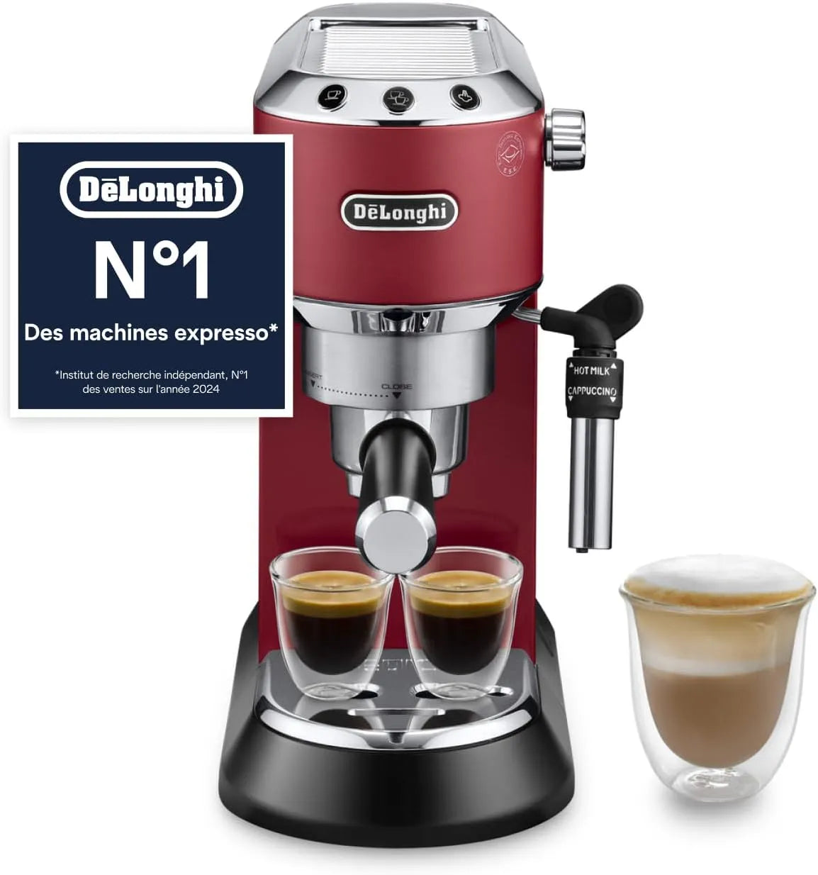 De'Longhi machine à café EC685.R, à Pompe en Acier Inoxydable Pour Café Moulu ou Dosettes, Réservoir de 1,3L, Dedica Style, Système Anti-goutte, Rouge