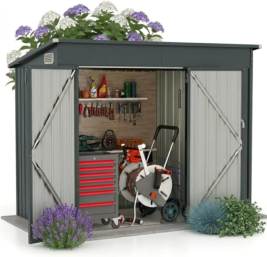 Abri de jardin Goplus, dimensions 238x119x187CM, Résistant aux Intempéries, Gants, finition grise, 4,8m³, Cabane de Jardin à Outils avec Toit en Pente