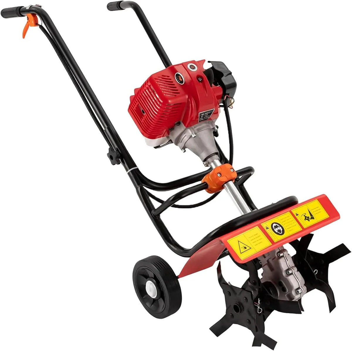 Motobineuse, Thermique à Moteur Essence 52 CC à 2 Temps, Moteur pneumatique 6500 TR/Min, Largeur de Travail 35cm, Motoculteur de Jardin