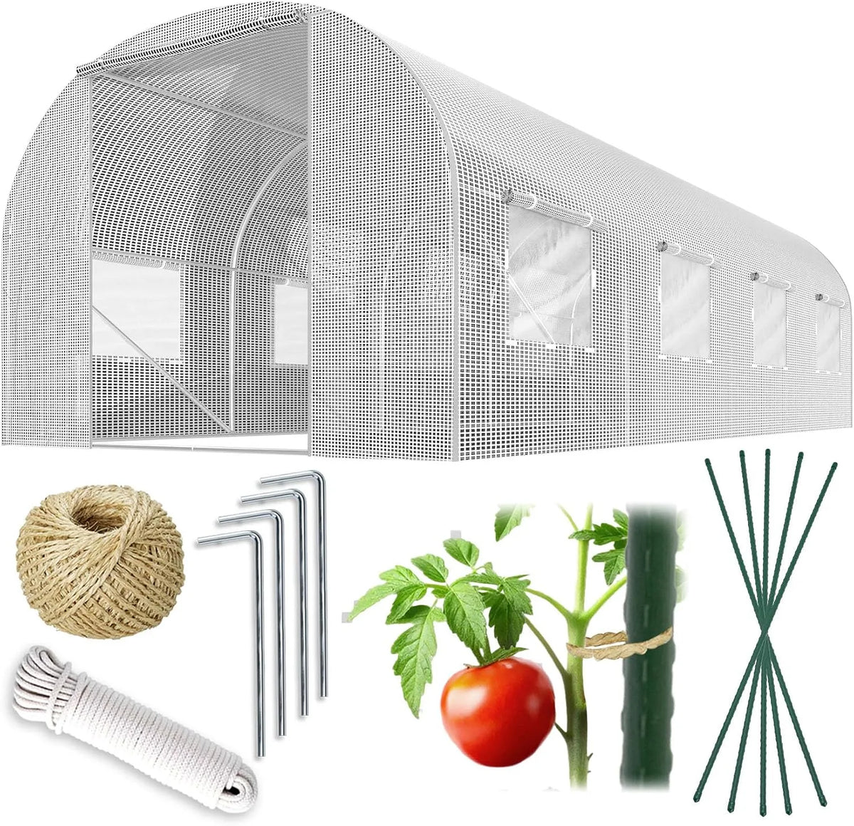Tunnel en Film Plastique avec Cadre en Acier Plonos Serre, dimensions 3 x 4,5 x 2 m, 13,5 m², avec Support pour Plantes, finition blanche