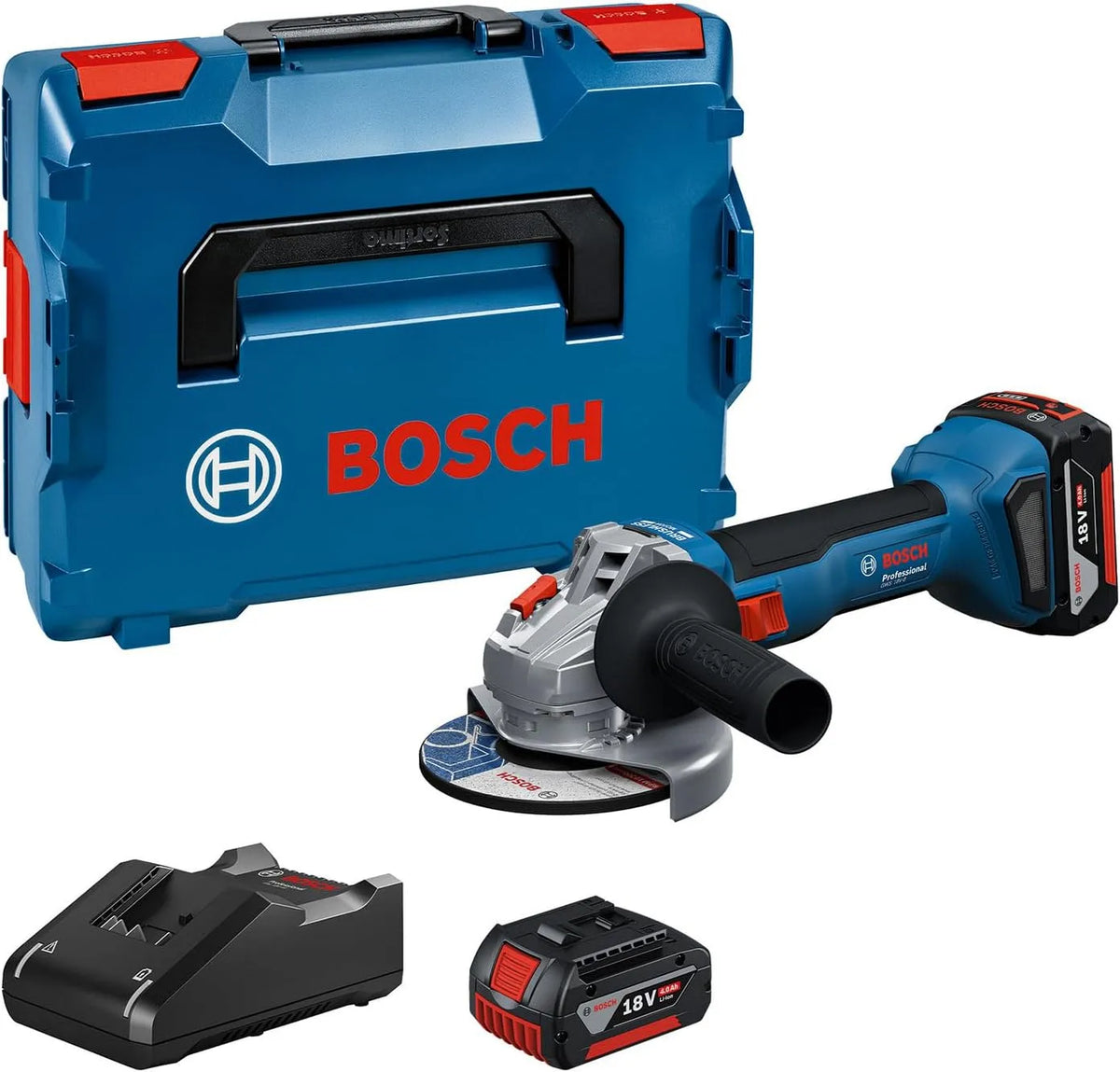 Bosch modèle, Professional 18V System meuleuse angulaire sans-fil GWS 18V-8 18V-40, avec 2 batteries GBA 4,0 Ah, chargeur GAL, L-BOXX