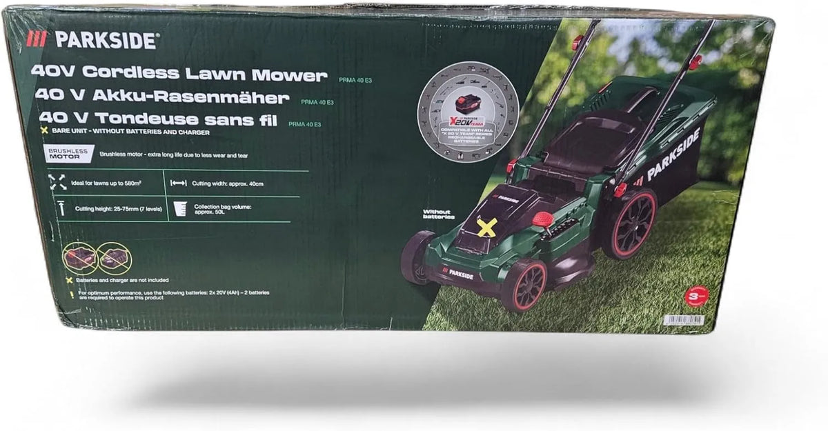 Parkside tondeuse à gazon PRMA 40, 2 x 4 Ah, Li C1 sans fil, largeur 40 cm, double chargeur, moteur brushless