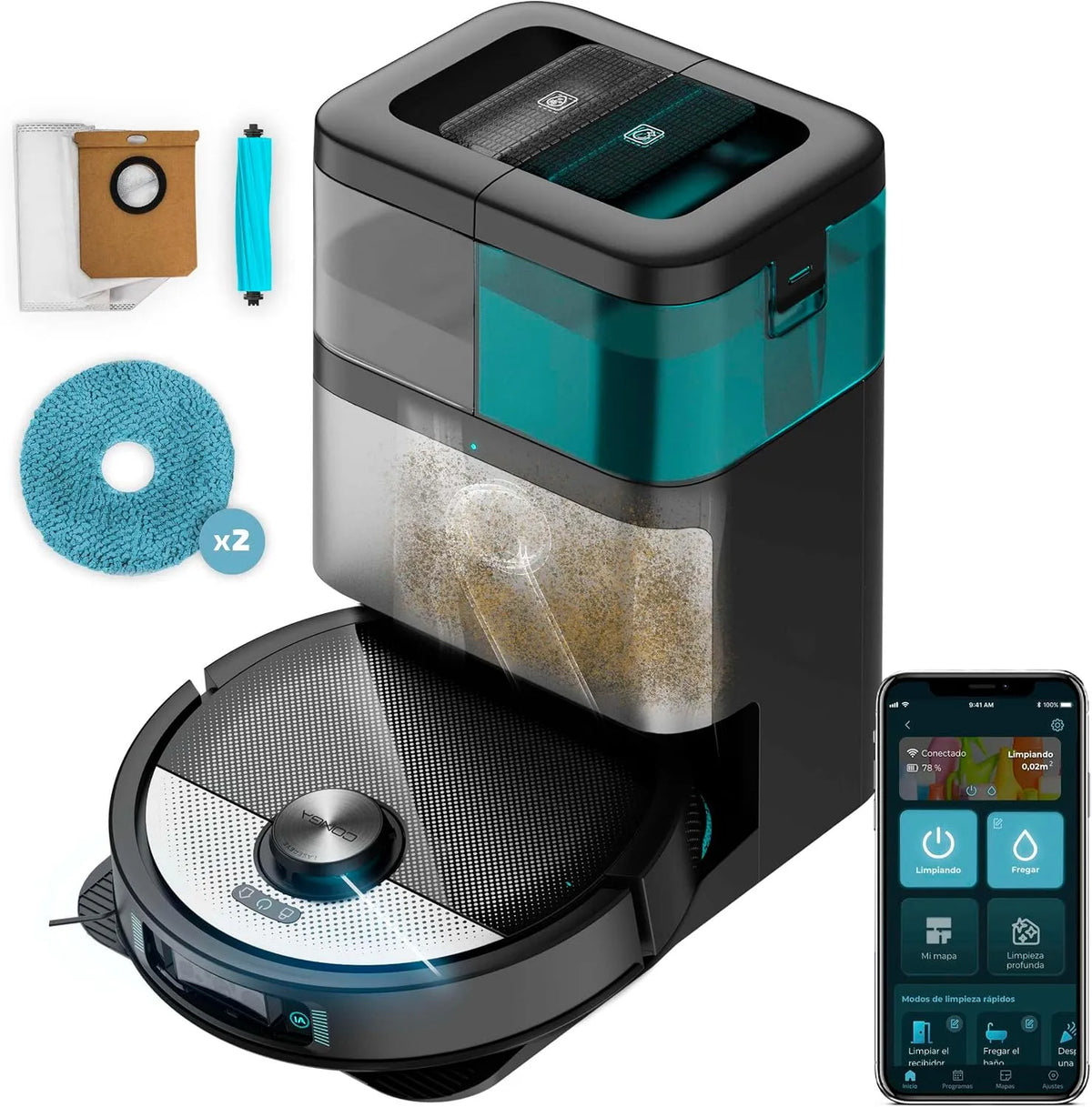 Cecotec aspirateur 15090, Robot et Laveur de Sols Conga SpinArm Home&Wash. 8000Pa, App, Navigation Laser, Nettoyage-Séchage des Serpillières