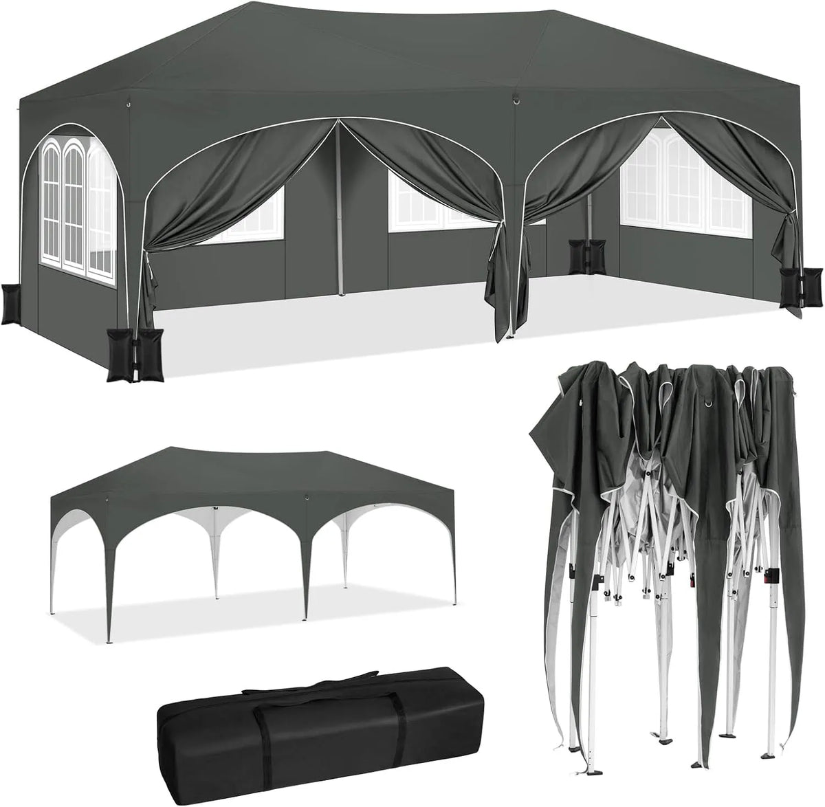 De Jardin WOLTU Tonnelle, Barnum, Hauteur Réglable, Protection de UV, Tonnelle Pliante 3x6m avec 6 Parois Latérales et 4 Sacs de Sable, Pergola