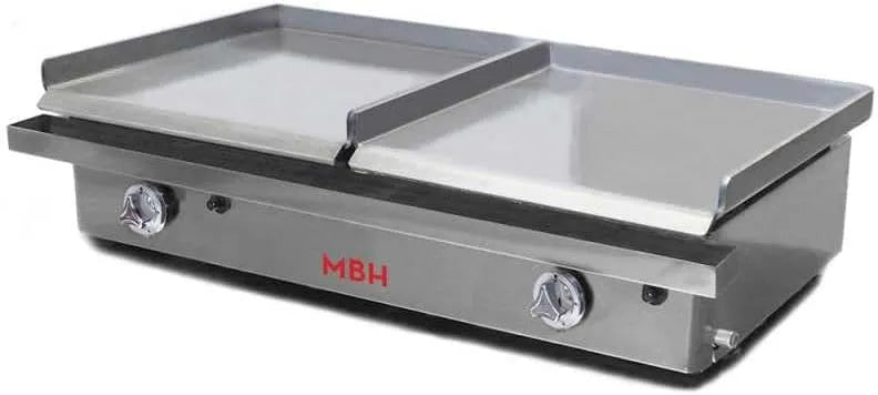MBH, Plancha gaz professionnelle économique 400x400 + 400x400 mm pour CHR. Fry top double zone en acier laminé pour bar et restaurant.