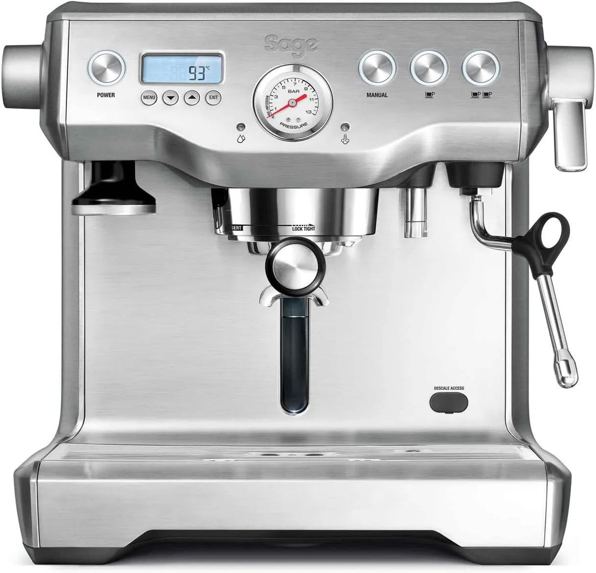 Sage machine à café, The Dual Boiler, avec Mousseur à Lait Manuel, Acier Inoxydable Brossé