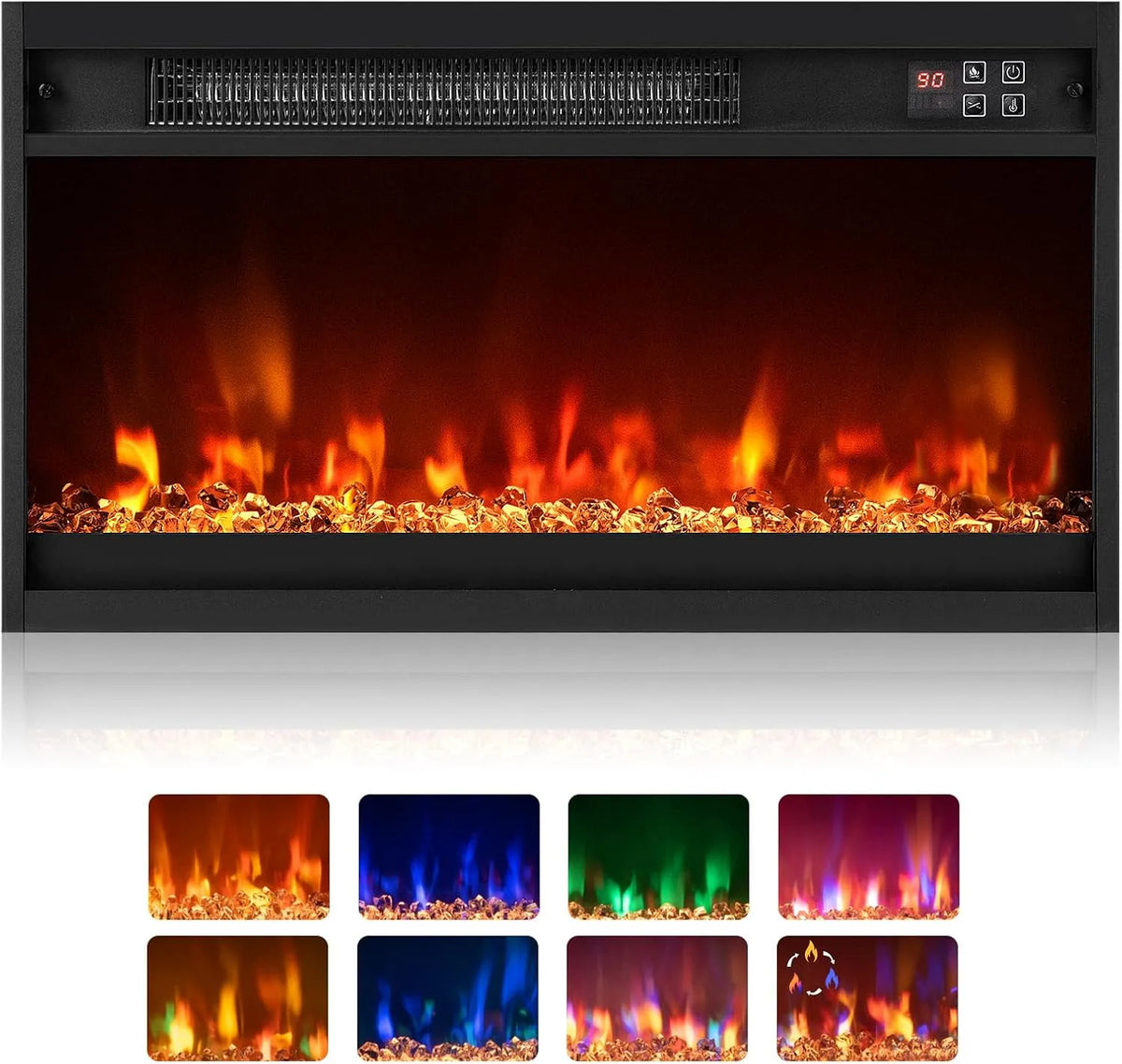 Electrique SOARS Cheminée, dimensions 60,9 x 11,8 x 34,2 cm, capacité 3 Luminosités, puissance 1500W, Fausse Cheminée Decorative Encastrée, Minuterie