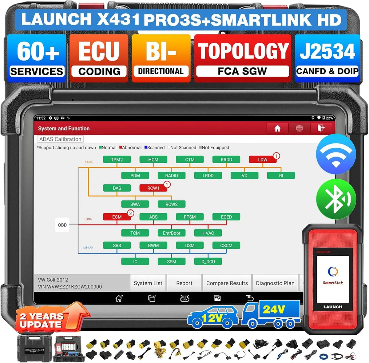 Modèle HD Valise Diagnostic Auto pour Poids Lourds X431 PRO3S+Smartlink LAUNCH