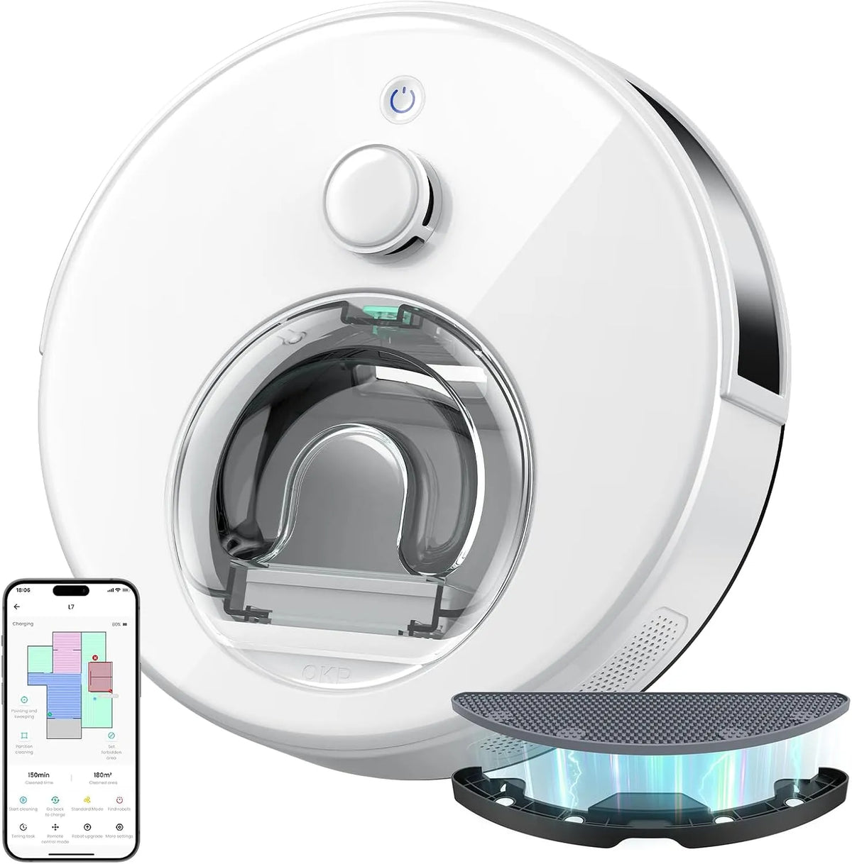 Aspirateur robot 6000, OKP L7 avec Technologie LiDAR DToF, 150 Minutes d'autonomie, Pa, Cartographie Intelligente, Surpression pour Tapis, Alexa, APP