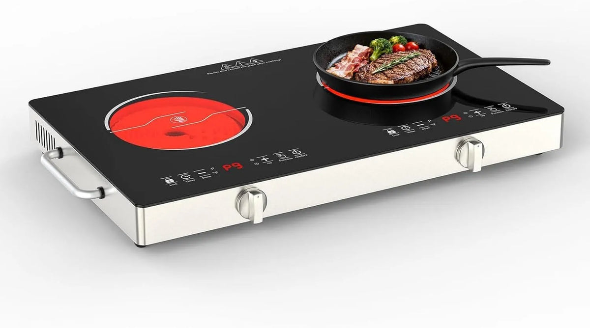 Table de cuisson, tension 220V 3520W, Plaque Vitrocéramique 2 Feux avec 9 Niveaux de Puissance, Bouton et Commande Tactile, Minuterie